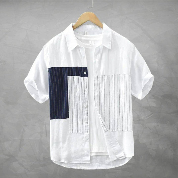 Mens Short Sleeve Contrast Panel Cotton Relaxed Fit Shirt