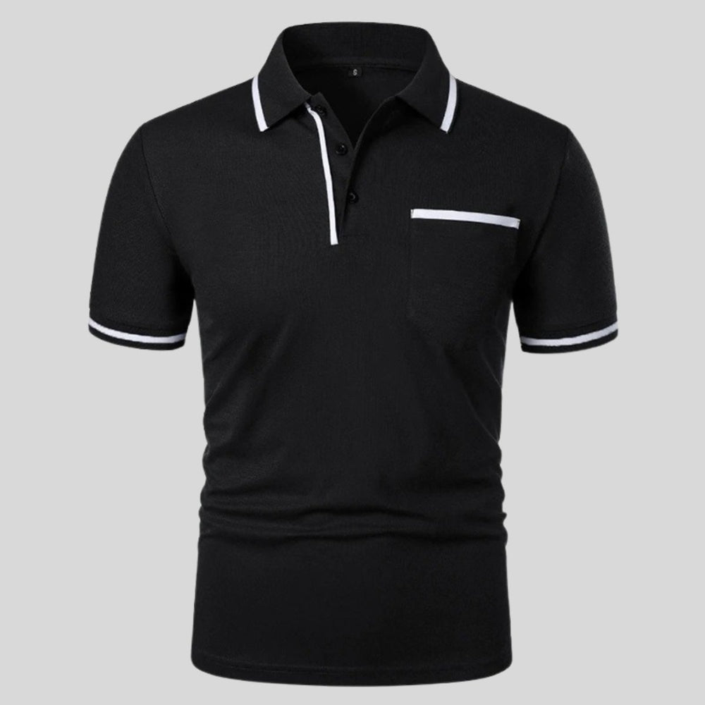 Mens Short-Sleeve Contrast-Trim Pocket Polo Shirt