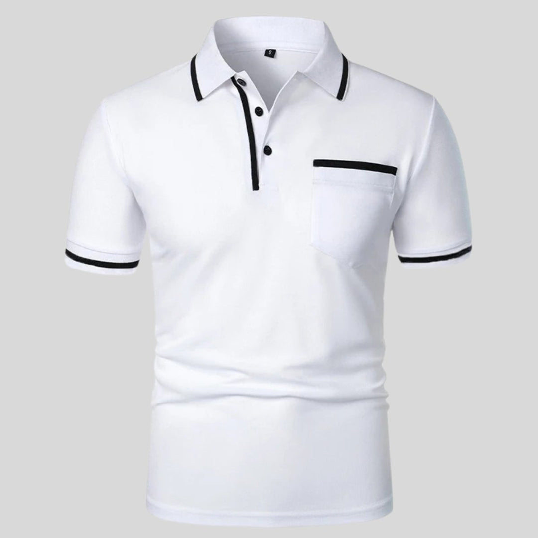 Mens Short-Sleeve Contrast-Trim Pocket Polo Shirt