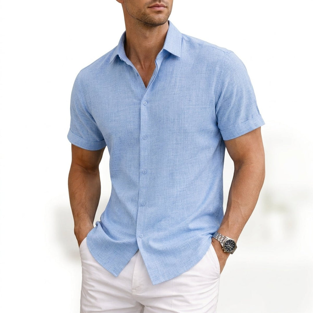 Men's Short Sleeve Cotton Button-Up Shirt Casual Summer Top