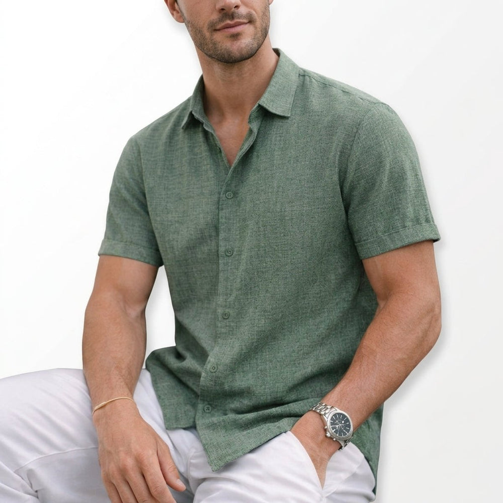 Men's Short Sleeve Cotton Button-Up Shirt Casual Summer Top