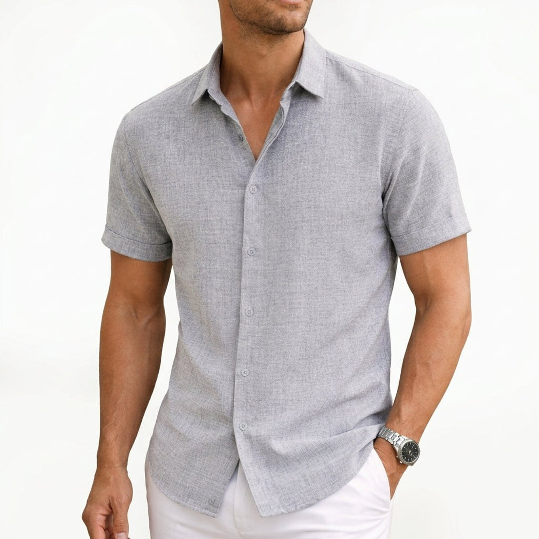 Men's Short Sleeve Cotton Button-Up Shirt Casual Summer Top