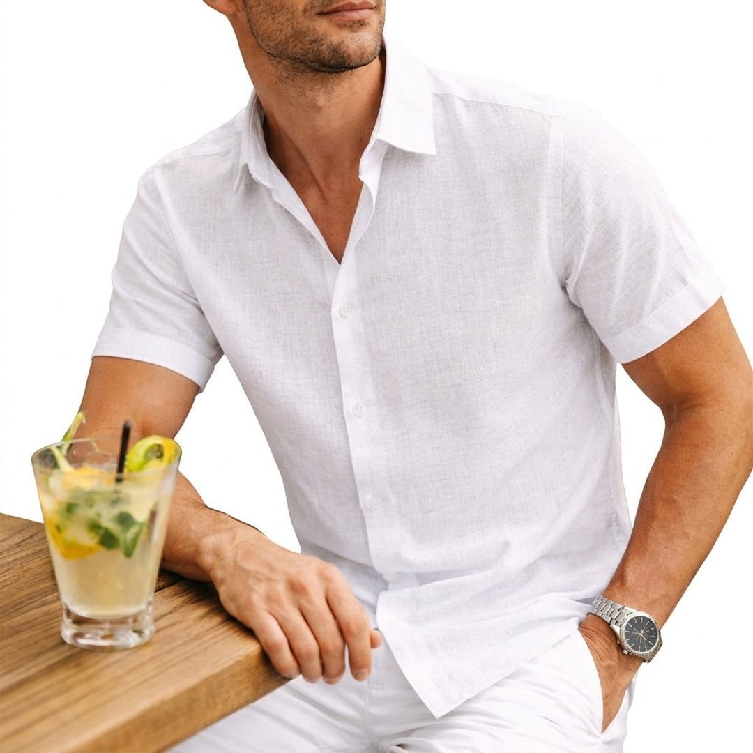 Men's Short Sleeve Cotton Button-Up Shirt Casual Summer Top