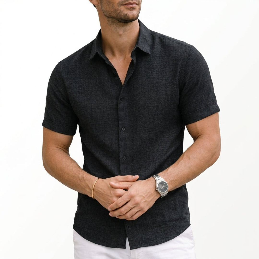 Men's Short Sleeve Cotton Button-Up Shirt Casual Summer Top