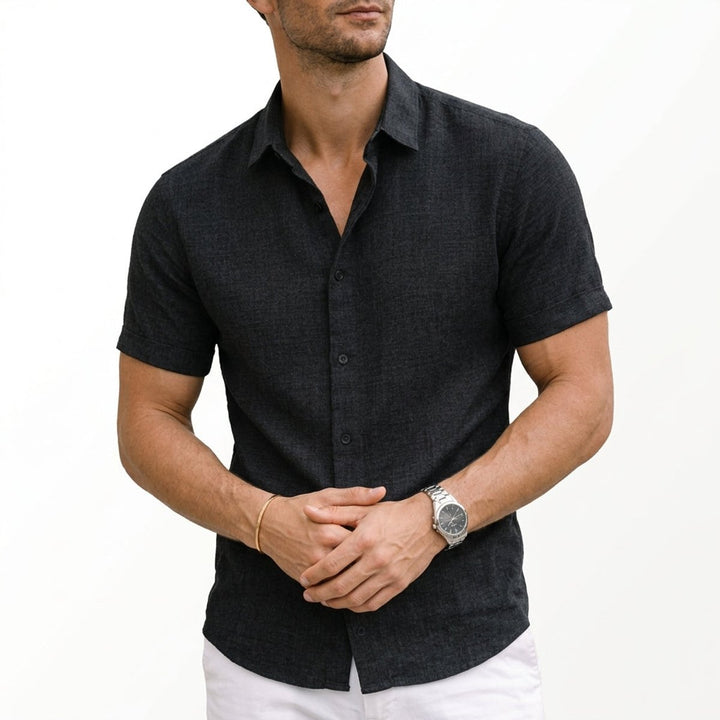 Men's Short Sleeve Cotton Button-Up Shirt Casual Summer Top