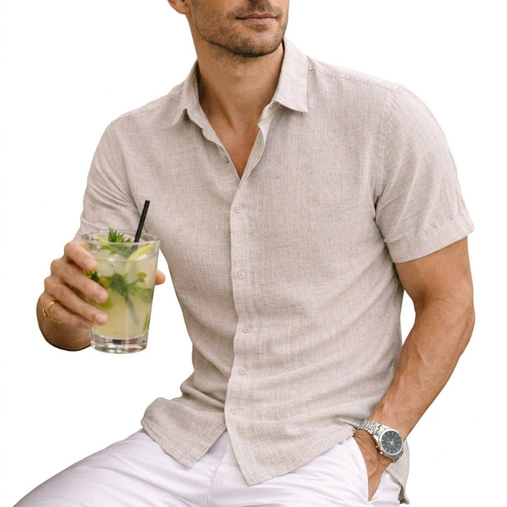 Men's Short Sleeve Cotton Button-Up Shirt Casual Summer Top