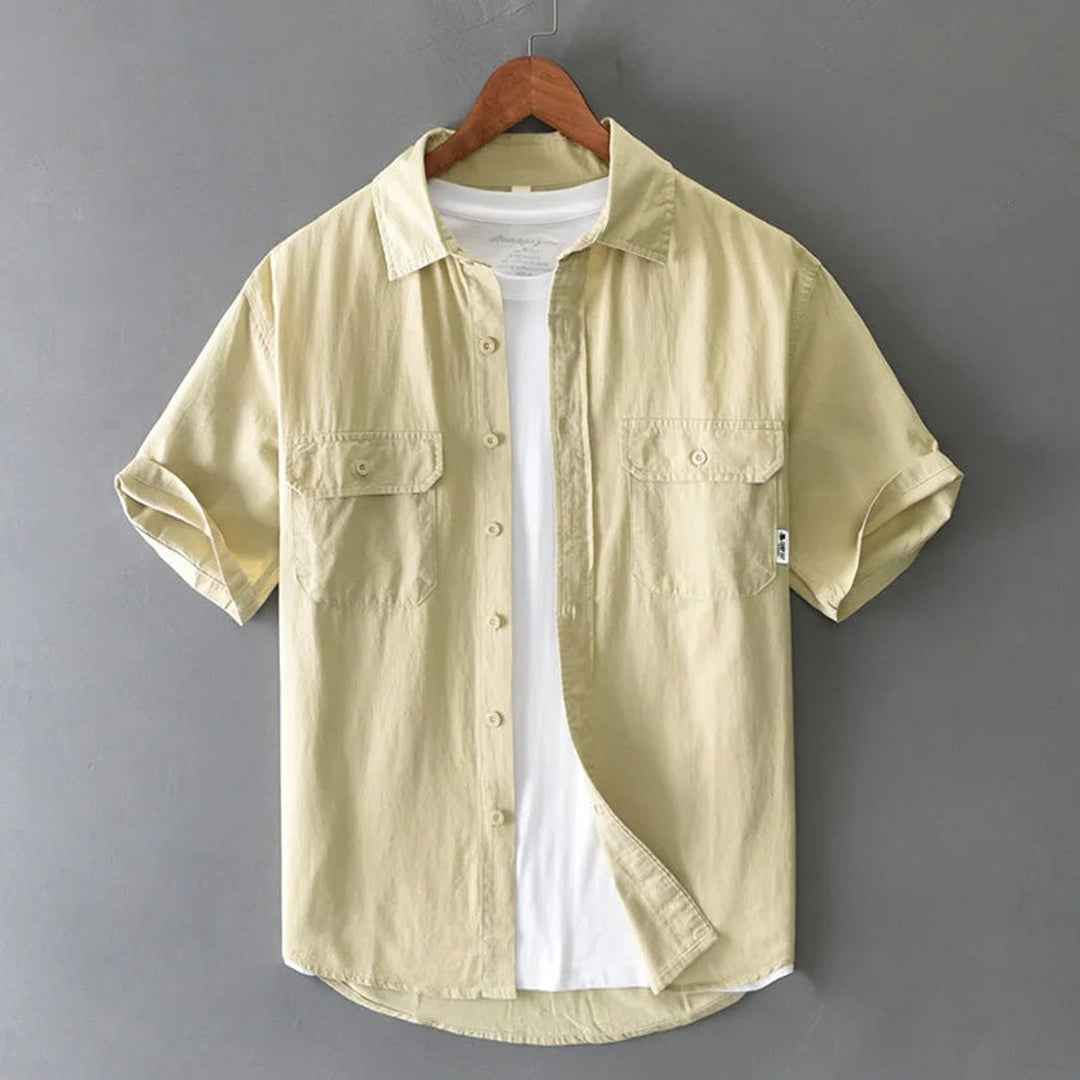 Men's Short-Sleeve Cotton Shirt Twin-Pocket Relaxed Workwear Shirt