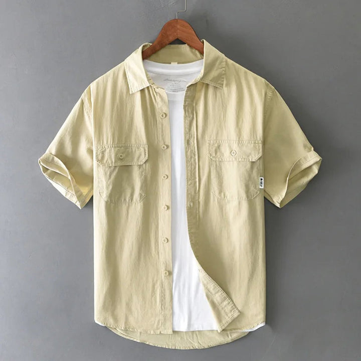 Men's Short-Sleeve Cotton Shirt Twin-Pocket Relaxed Workwear Shirt