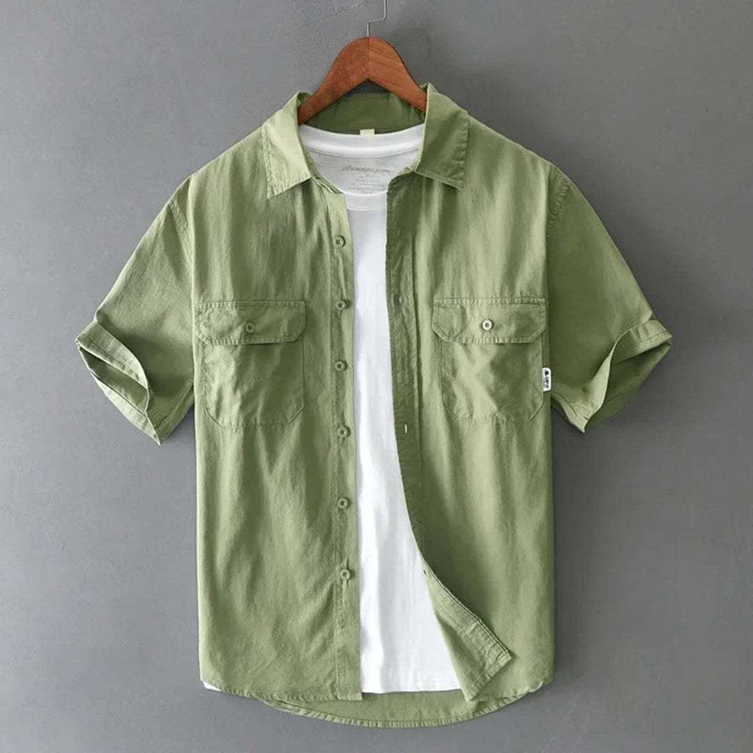 Men's Short-Sleeve Cotton Shirt Twin-Pocket Relaxed Workwear Shirt