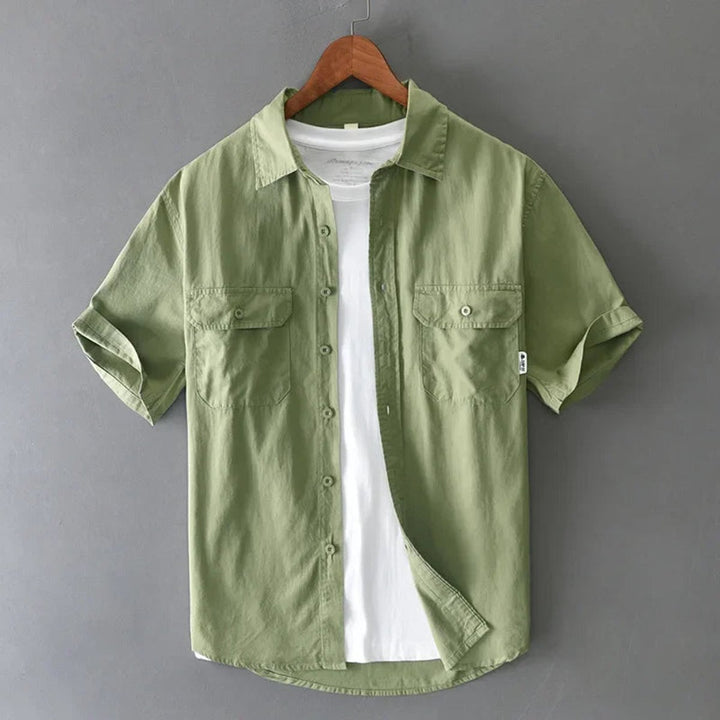 Men's Short-Sleeve Cotton Shirt Twin-Pocket Relaxed Workwear Shirt