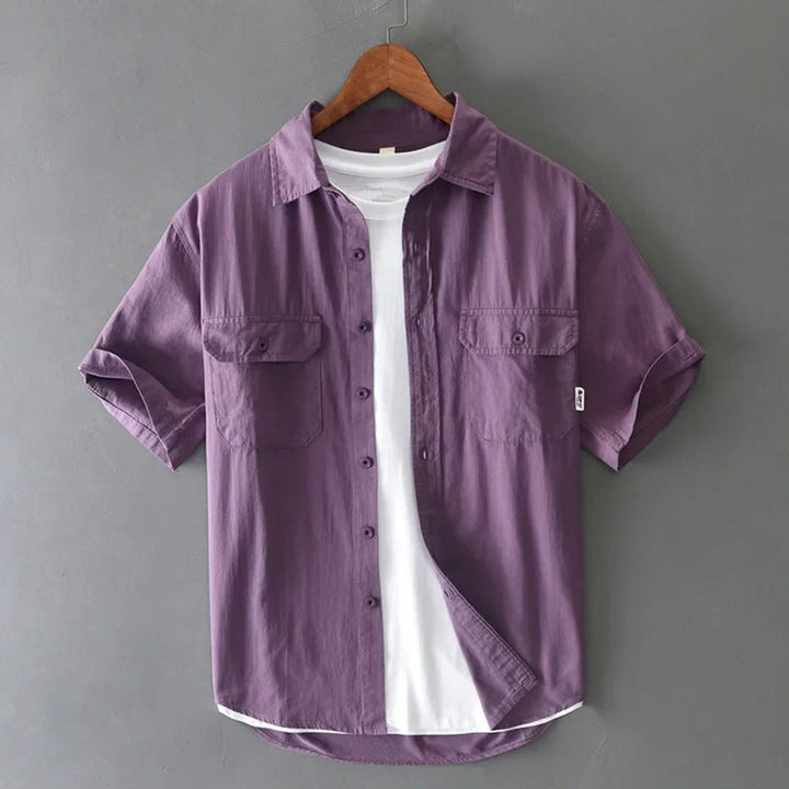 Men's Short-Sleeve Cotton Shirt Twin-Pocket Relaxed Workwear Shirt