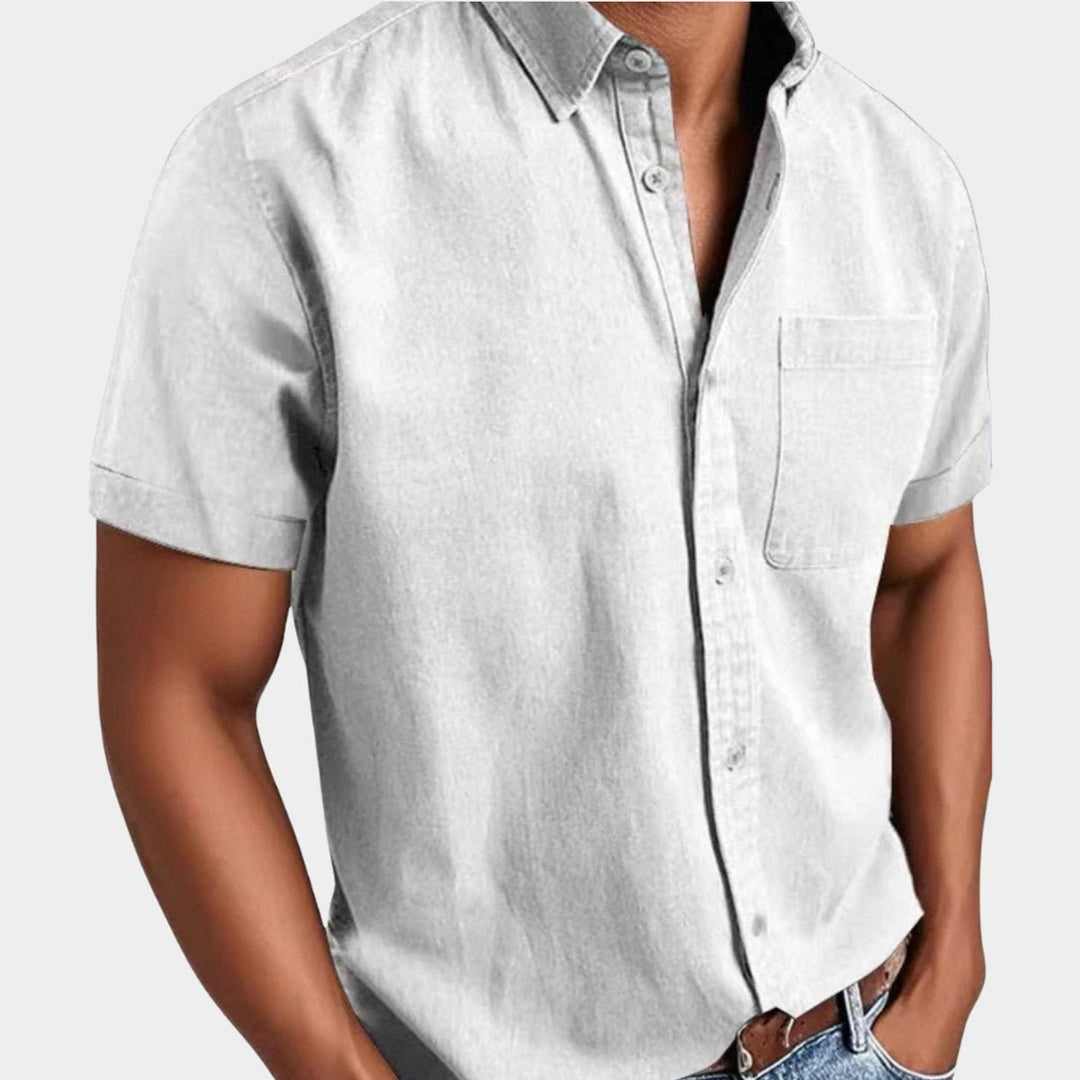 Men's Short-Sleeve Denim Casual Shirt Chest Pocket Button-Down