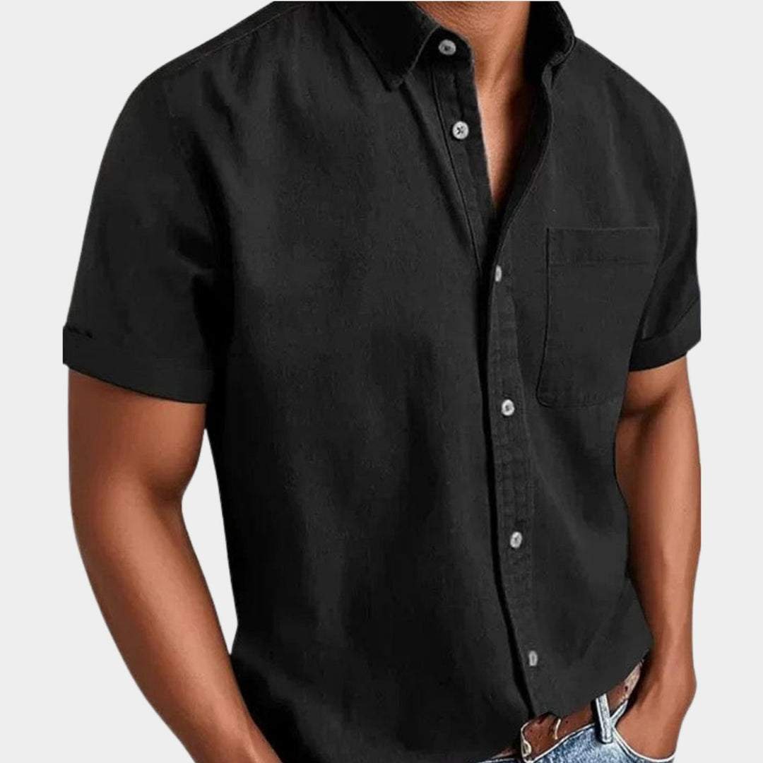 Men's Short-Sleeve Denim Casual Shirt Chest Pocket Button-Down