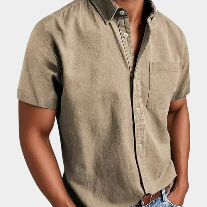 Men's Short-Sleeve Denim Casual Shirt Chest Pocket Button-Down