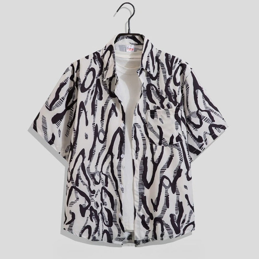Mens Short-Sleeve Floral Print Open-Collar Holiday Shirt