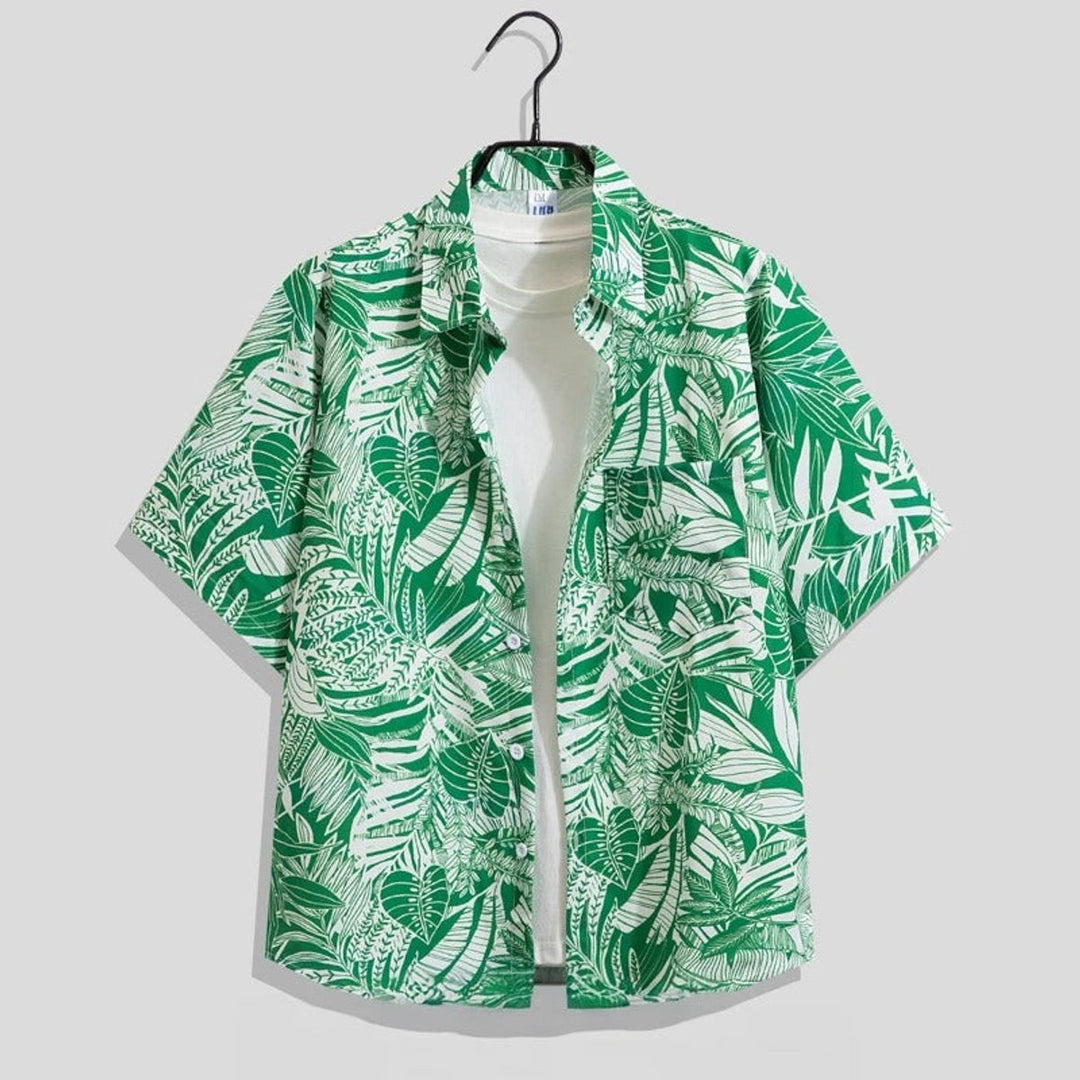 Mens Short-Sleeve Floral Print Open-Collar Holiday Shirt