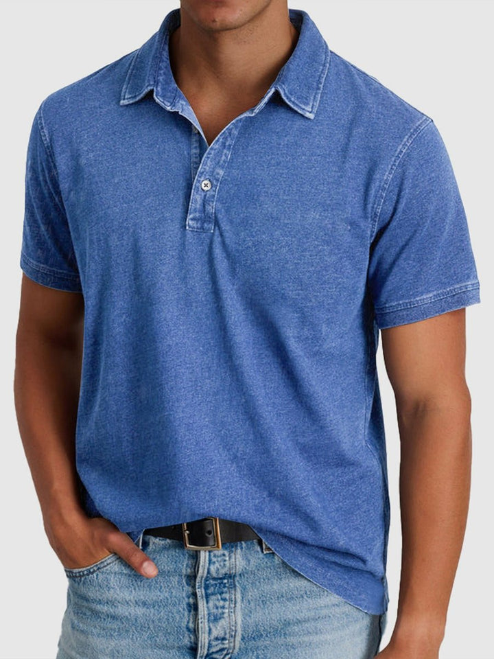 Men's Short-Sleeve Henley Polo Shirt Cotton Denim Regular Fit