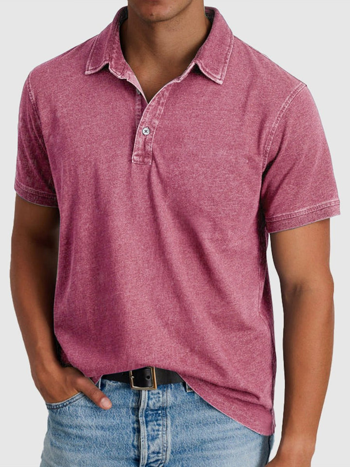 Men's Short-Sleeve Henley Polo Shirt Cotton Denim Regular Fit