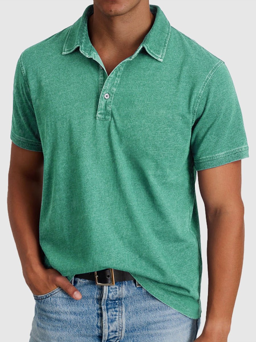 Men's Short-Sleeve Henley Polo Shirt Cotton Denim Regular Fit