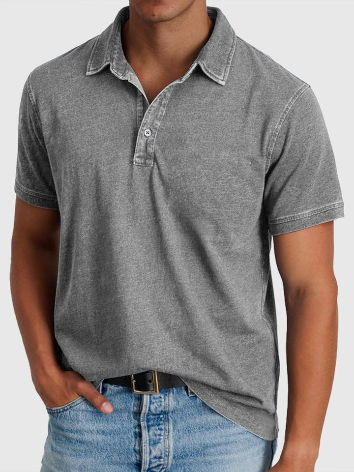 Men's Short-Sleeve Henley Polo Shirt Cotton Denim Regular Fit