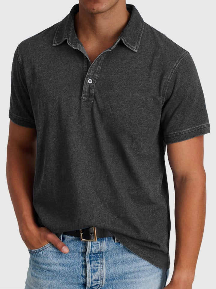 Men's Short-Sleeve Henley Polo Shirt Cotton Denim Regular Fit
