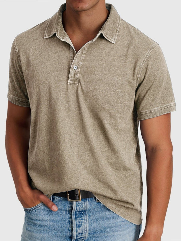 Men's Short-Sleeve Henley Polo Shirt Cotton Denim Regular Fit