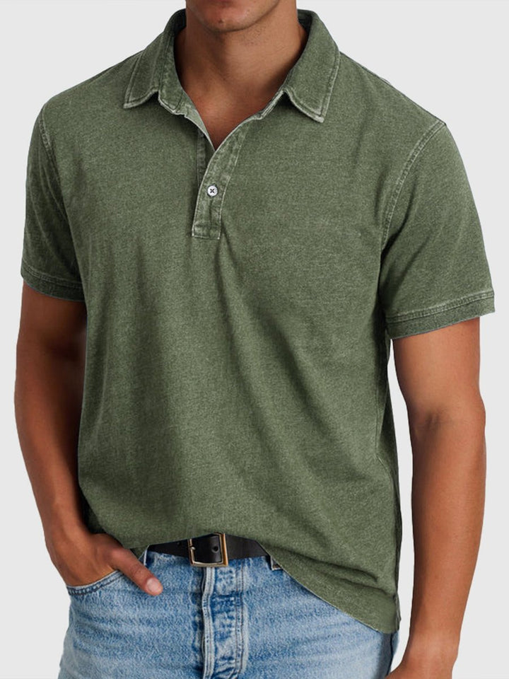 Men's Short-Sleeve Henley Polo Shirt Cotton Denim Regular Fit
