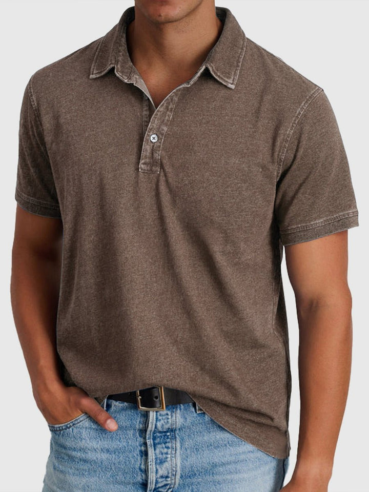 Men's Short-Sleeve Henley Polo Shirt Cotton Denim Regular Fit