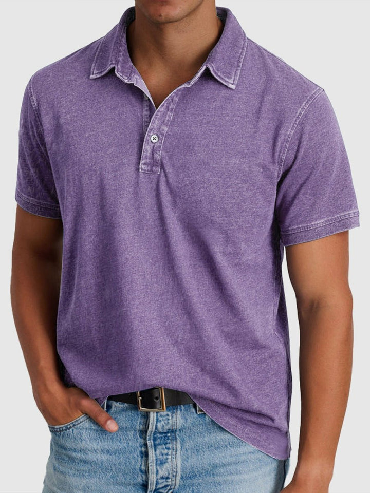 Men's Short-Sleeve Henley Polo Shirt Cotton Denim Regular Fit