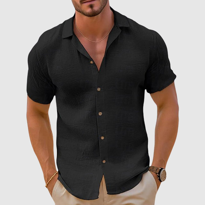 Men's Short-Sleeve Linen Button-Up Casual Shirt
