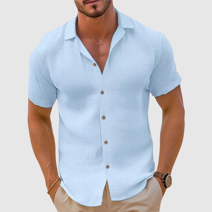 Men's Short-Sleeve Linen Button-Up Casual Shirt