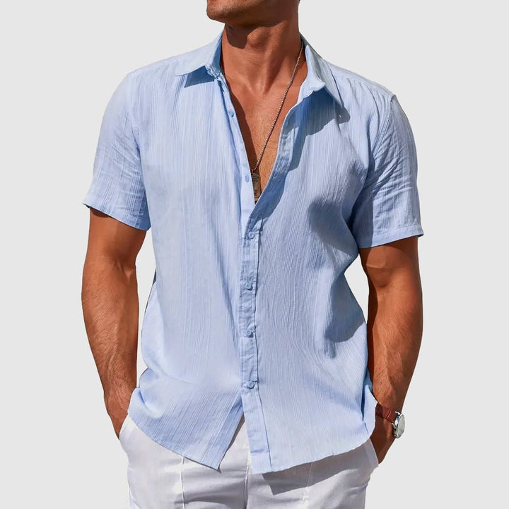 Men's Short-Sleeve Linen Button-Up Shirt Breathable Summer Top