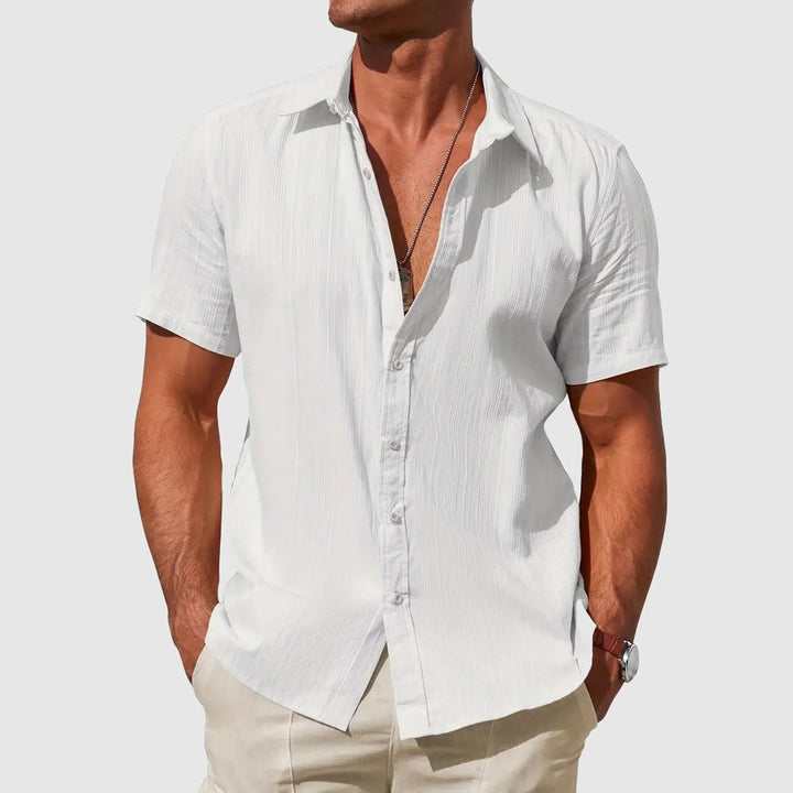 Men's Short-Sleeve Linen Button-Up Shirt Breathable Summer Top