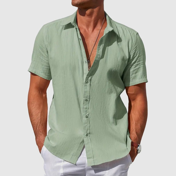 Men's Short-Sleeve Linen Button-Up Shirt Breathable Summer Top