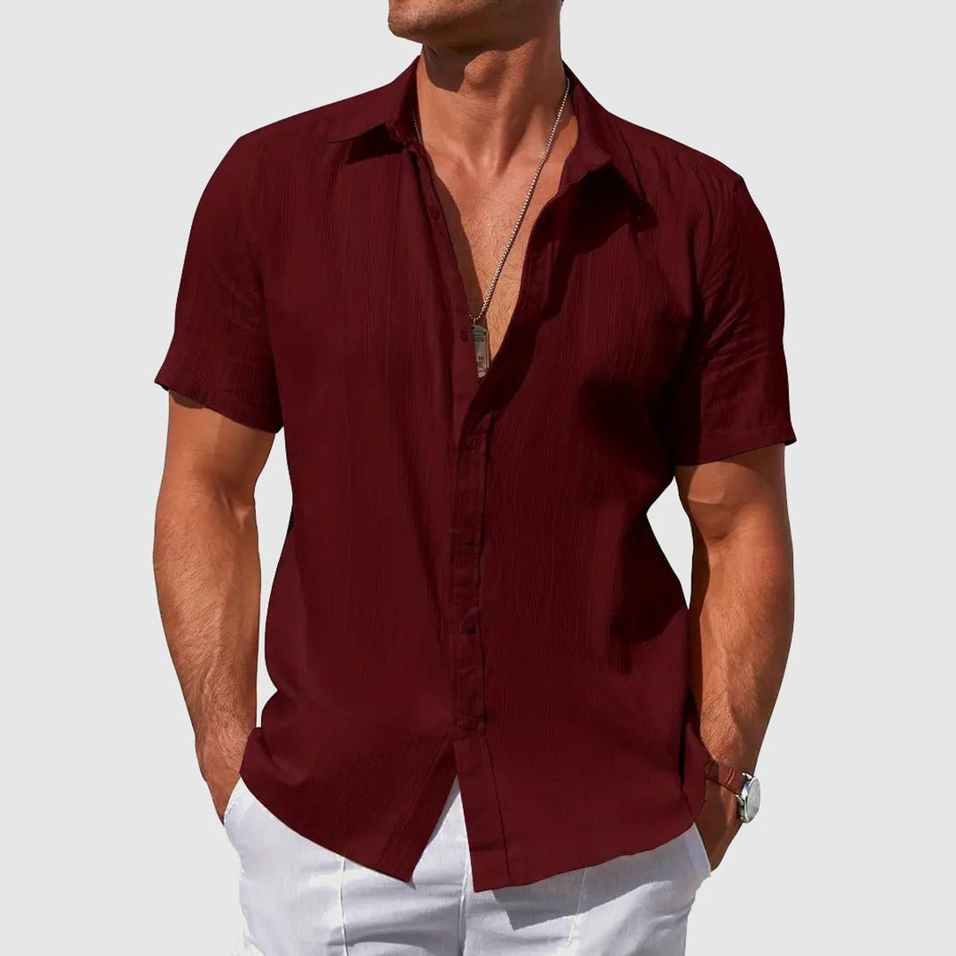 Men's Short-Sleeve Linen Button-Up Shirt Breathable Summer Top
