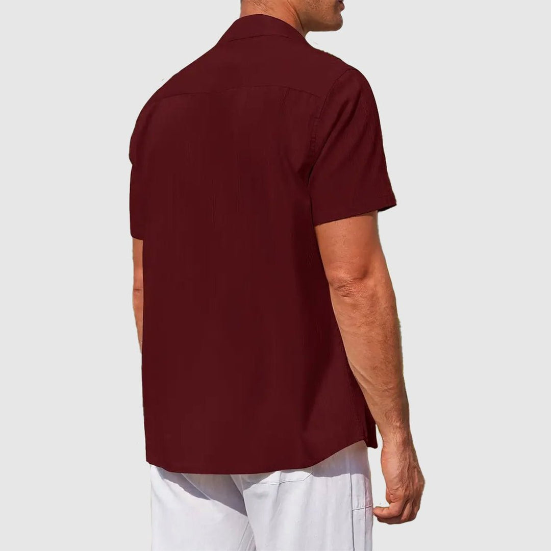 Men's Short-Sleeve Linen Button-Up Shirt Breathable Summer Top
