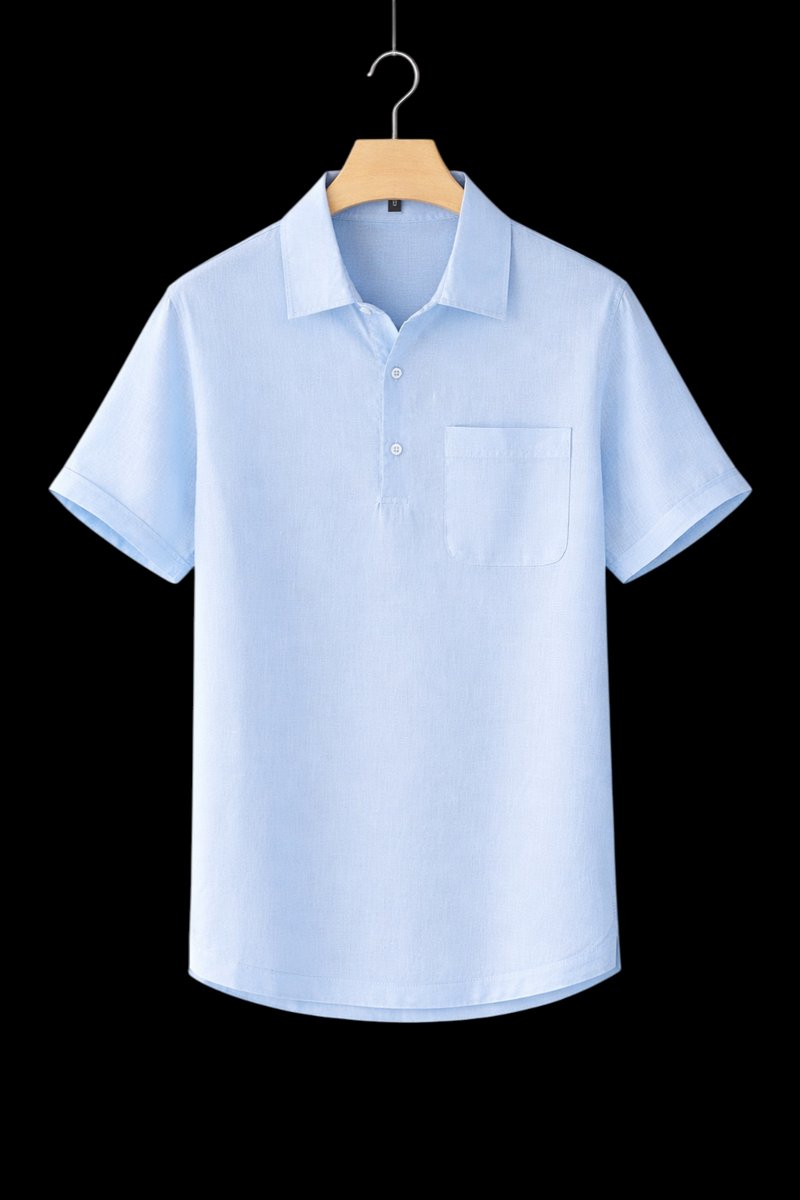 Mens Short-Sleeve Linen Henley Shirt Relaxed Fit Summer Top