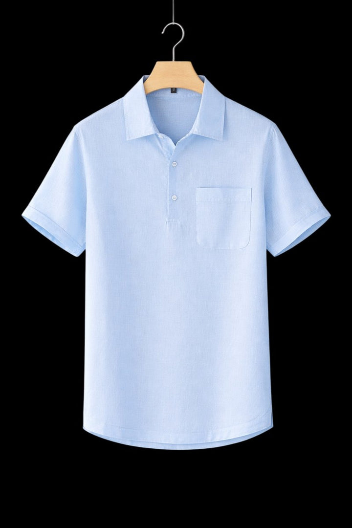 Mens Short-Sleeve Linen Henley Shirt Relaxed Fit Summer Top