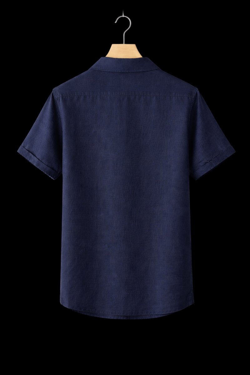 Mens Short-Sleeve Linen Henley Shirt Relaxed Fit Summer Top