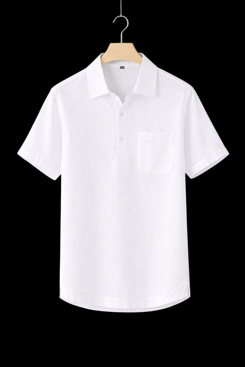 Mens Short-Sleeve Linen Henley Shirt Relaxed Fit Summer Top