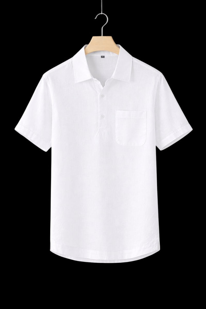 Mens Short-Sleeve Linen Henley Shirt Relaxed Fit Summer Top