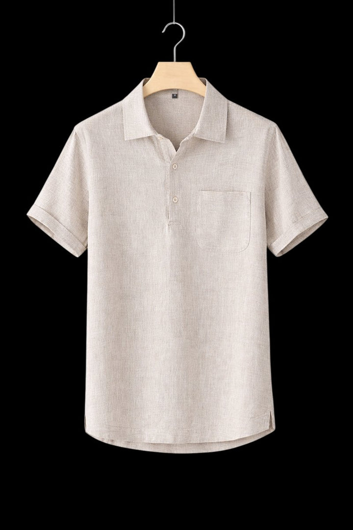 Mens Short-Sleeve Linen Henley Shirt Relaxed Fit Summer Top