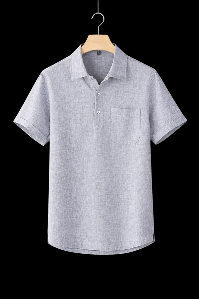 Mens Short-Sleeve Linen Henley Shirt Relaxed Fit Summer Top