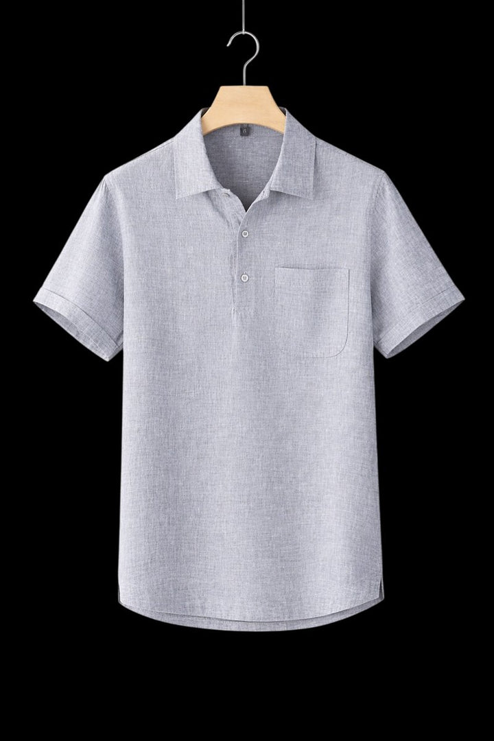 Mens Short-Sleeve Linen Henley Shirt Relaxed Fit Summer Top