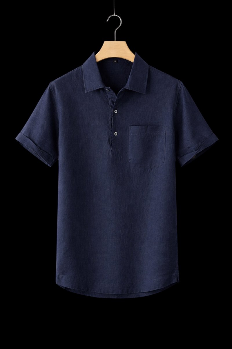 Mens Short-Sleeve Linen Henley Shirt Relaxed Fit Summer Top