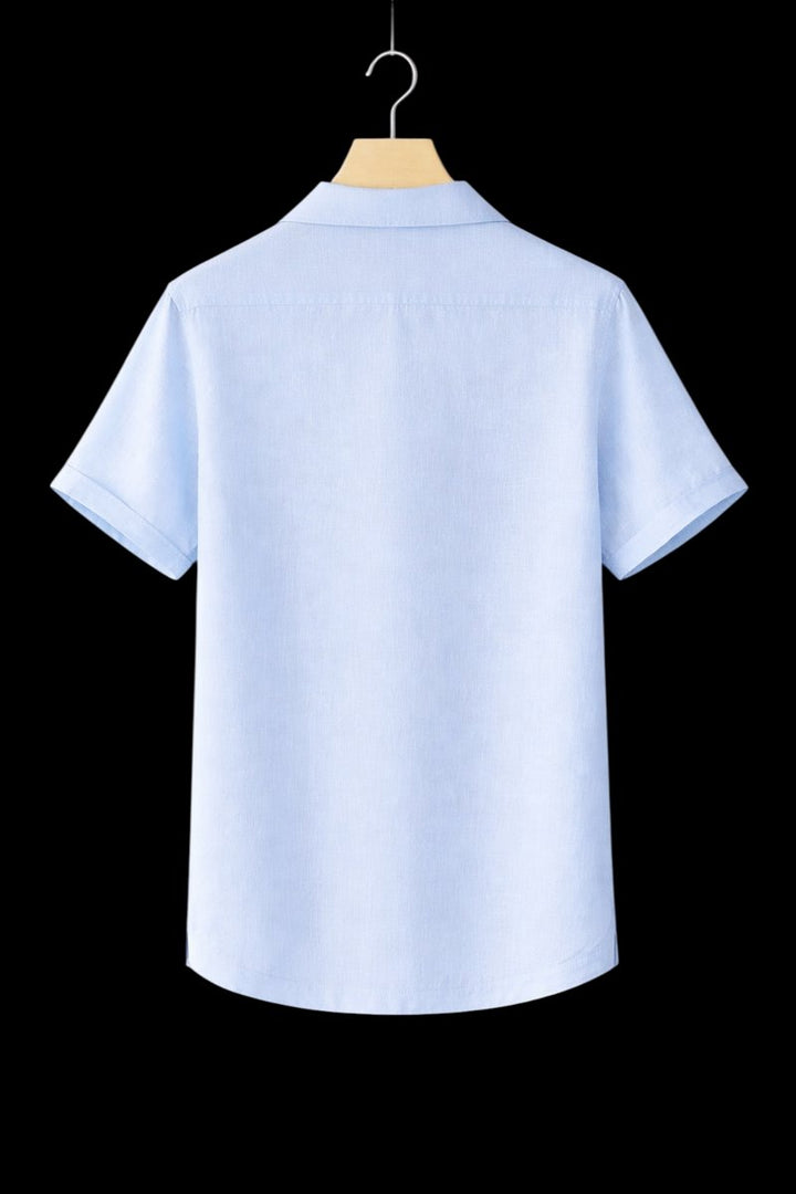 Mens Short-Sleeve Linen Henley Shirt Relaxed Fit Summer Top