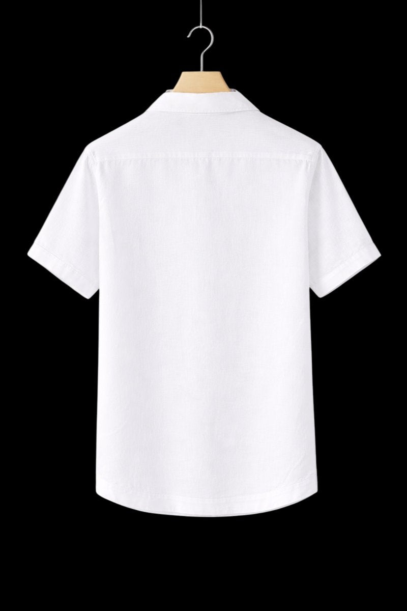 Mens Short-Sleeve Linen Henley Shirt Relaxed Fit Summer Top