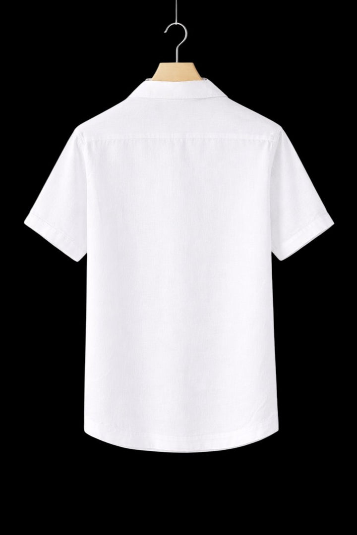 Mens Short-Sleeve Linen Henley Shirt Relaxed Fit Summer Top