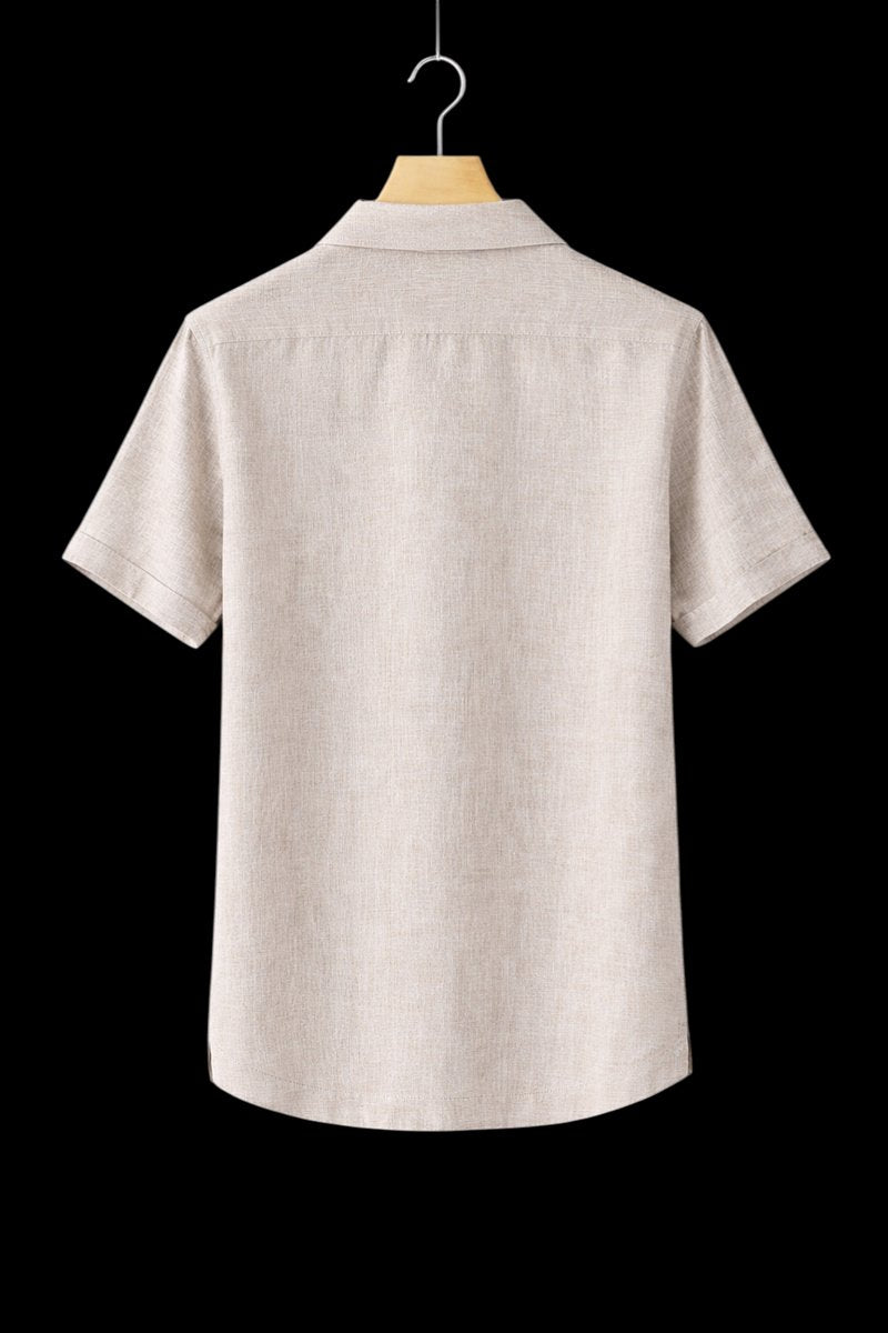 Mens Short-Sleeve Linen Henley Shirt Relaxed Fit Summer Top