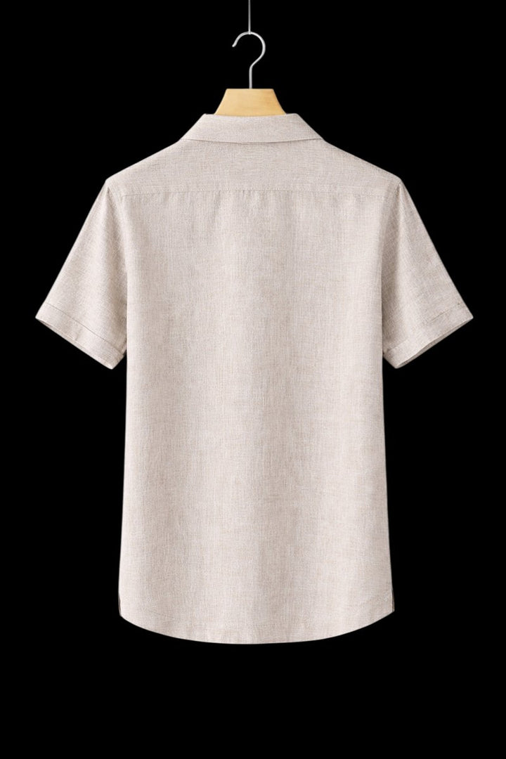 Mens Short-Sleeve Linen Henley Shirt Relaxed Fit Summer Top